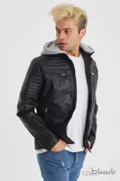 DCS COLLECTION Slim Fit Dar Kesim Kapşonlu Erkek Deri Ceket Mont 7006