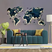 نقشه جهان پازلی ابی فیروزه ای با نور مخفی