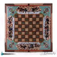 تخته نرد و شطرنج خاتم لب گرد شکار صدف و تذهیب سبز ۵۰*۵۰