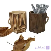 لیوان دکوری چوبی دسته طنابی