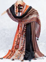 شال نخی پاییزه سرخ پوستی منگوله دار کد 3918149