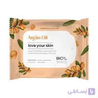 دستمال مرطوب پاک کننده آرایش صورت روغن آرگان بیول مناسب پوست خشک