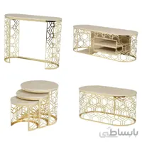 میز پذیرایی مدل شش ضلعی کد ۰۱۱ مجموعه ۴ عددی به همراه میز تلویزیون و آینه کنسول