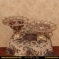 ست پذیرایی میوه خوری برنزی و شیرینی خوری برنزی آفتابگردان قهوه ای
