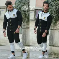 ست مردانه کد 061 سویشرت شلوار طرح دو رنگ جنس دورس رنگ مشکی ا Dors black and white men's sweatshirt set