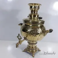 سماور زغالی برنجی شش لیتر طرح قلم کاری شده ا سماور زغالی برنجی تمام برنج سه مهر بسیار زیبا محکم و ضخیم
