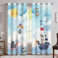 پرده چاپی سه بعدی طرح فانتزی کلاغ ها در قایق و دریا CS-1221