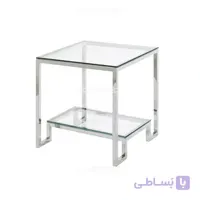 میز عسلی پایه استیل شیشه ای مدل ربکا