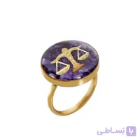 انگشتر عقیق بنفش و ورق طلا طرح ماه مهر