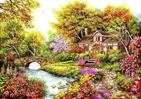 نخ و نقشه طرح منظره زیبا و کلبه کد 1282
