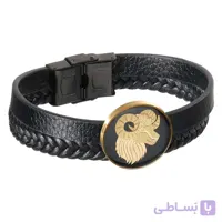 دستبند مردانه چرم با ورق طلا فروردین