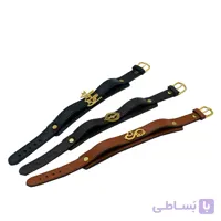 دستبند چرم دوبل طبیعی پلاک دار بانوچی [رنگ:قهوه ایی]