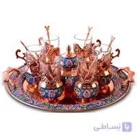 سرویس چای خوری سینی گرد مس و پرداز
