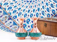 ست گلدان شلغمی فیروزه و سفره قلمکار
