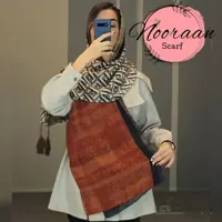 شال نخی پاییزه طرحدار خاکی نارنجی 105801 ا 105801