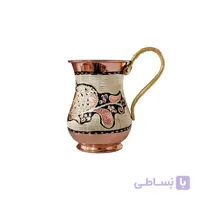 لیوان مسی دسته برنج الماس تراش نقره کوب طرح ترک 10 سانتی متر