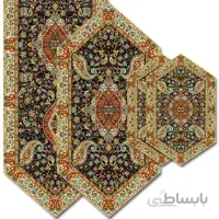 رومیزی مربع ترمه طرح سالار مشکی ابریشم کد 710 کد 410534