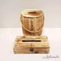 ست سطل و جادستمال کاغذی چوبی رنگ روشن