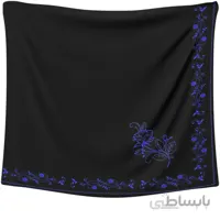 روسری حریر مشکی گلدوزی گل سرمه ای