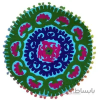 کاور کوسن دست دوز سوزنی هندی گرد طرح شقايق : زمينه آبی