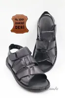 خرید اینترنتی کفش صندل مردانه چرم طبیعی شیک برند nazenintasarımlar رنگ مشکی کد ty129187607