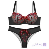 ست لباس زیر زنانه برند نوشه پوش طرح گل دار مشکی کد 84003