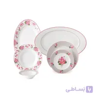 سرویس 28 پارچه چینی زرین سری ایتالیا اف مدل یاس صورتی درجه عالی