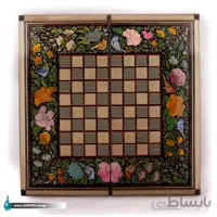 تخته نرد خاتم اعلا با نقاشی گل و مرغ صدف مشکی ۵۰*۵۰
