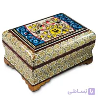 جعبه خاتم کاری با نقاشی گل و مرغ داخل جیر