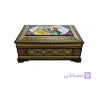 جعبه جواهرات خاتم کاری بزرگ با نقش نگارگری لیلی و مجنون
