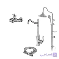 ست شیرآلات مدل بامبو کروم + علم دوش شیپوری + شلنگ توالت