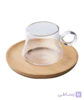 سرویس 12 پارچه فنجان پیرکس با نعلبکی چوبی توهانا