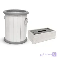 ست سطل و جای دستمال کاغذی مدل هوگو رنگ سفید نقره ای