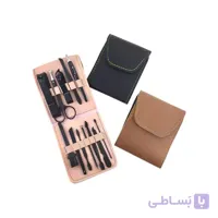 ست ابزار های مانیکور و پدیکور ناخن ۱۲ تیکه کیف چرمی تیتانیومی