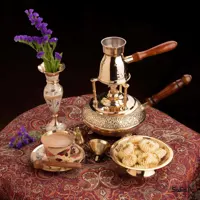 ست قهوه خوری برنجی طلایی و میناکاری کد 023