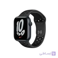 اپل واچ 41 میلیمتر سری 7 نایکی بدنه آلومینیوم خاکستری با بند مشکی ا Apple Watch Series 7 Midnight Aluminum Case-Nike 41mm Antricite Band-0Ki90