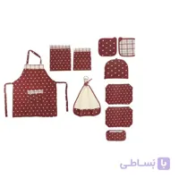 سرویس آشپزخانه 20 تکه رزین تاژ طرح خالدار قرمز کتان