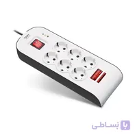محافظ شش خانه ارت دار با کلید و کابل 5 متری پارت الکتریک ا PART ELECTRIC Power protection