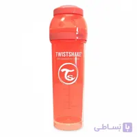 شیشه شیر ضد نفخ 330 میل پاستل هلویی تویست شیک Twistshake