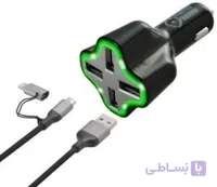 شارژر فندکی ترتل برند با کابل USB مایکرو لایتنیگ ا Turtle Brand 6.2A MFi Car charger w/ Lightning & Micro USB cable - Black