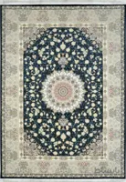 فرش کاشان 1200 شانه طرح پیچک سرمه ای برجسته