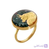 انگشتر عقیق سبز و ورق طلا طرح ماه اردیبهشت