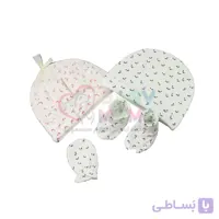 ست کلاه دستکش و پاپوش نوزادی مدل خالریز
