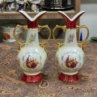 یک جفت گلدان لاکی مرمری لیلی مجنون قدیمی اصل ژاپن ارتفاع ۱۷ سانت کاملا سالم و نو