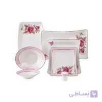 سرویس چینی زرین 6 نفره غذاخوری رزفلاور پلاتینی الیسه (30 پارچه)