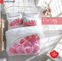 ست کاور رانفورس کاتن باکس مدل 3d طرح darling رنگ pembe دو نفره 4 تکه