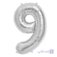 بادکنک فویلی عددی ساده نقره ای عدد ۹