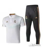 پلوشرت شلوار رئال مادرید سفید مشکی طلایی Real Madrid Polo Shirt 2019-20 White Black Gold
