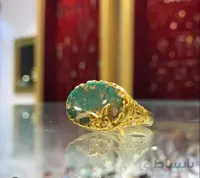 انگشتر فیروزه نیشابور با فریم نقره با آبکاری طلا زرد کد ۱۰۱۷۷۵