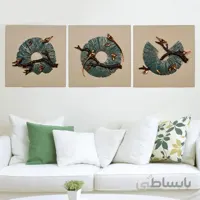 تابلو دکوراتیو برجسته مدل پرستو طلایی زمینه کرم سایز 60 در 60 سه تکه
